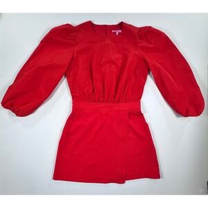 LDT Red Puff Sleeve Cinched Waist Mini Dress Size 8